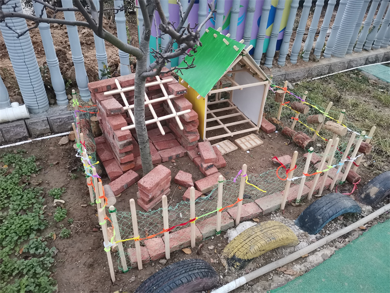 活动一开始,董老师和孩子们边画边聊,共同探讨建造鸡舍的蓝图和计划